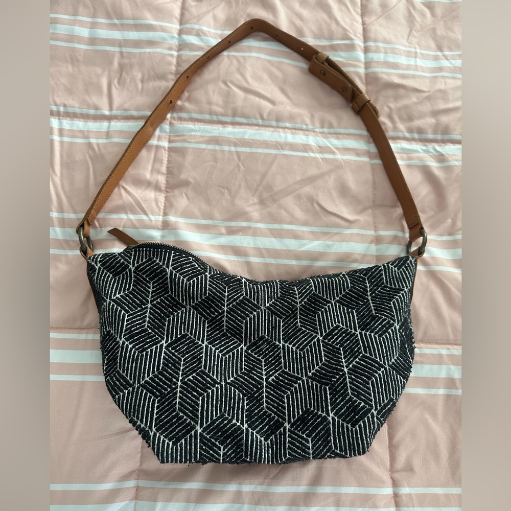 Noonday Collection Black and White Geometric Sling Bag
